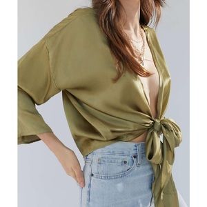 UO Nicole Satin Tie Front Top